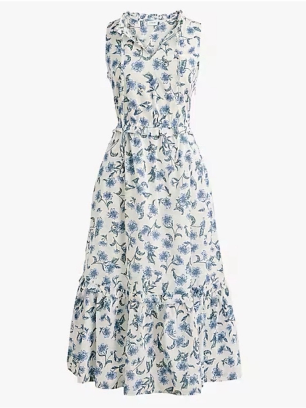 J. Crew Factory White Midi Dress with Blue Floral Print
